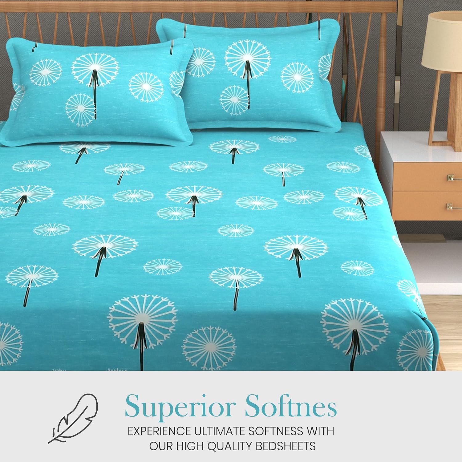 Bedsheet For Double Bed Queen Size With 2 Pillow Cover - 100 X 100 Inches, Turquoise | Perfect For Gifting On Weddings Bedsheet