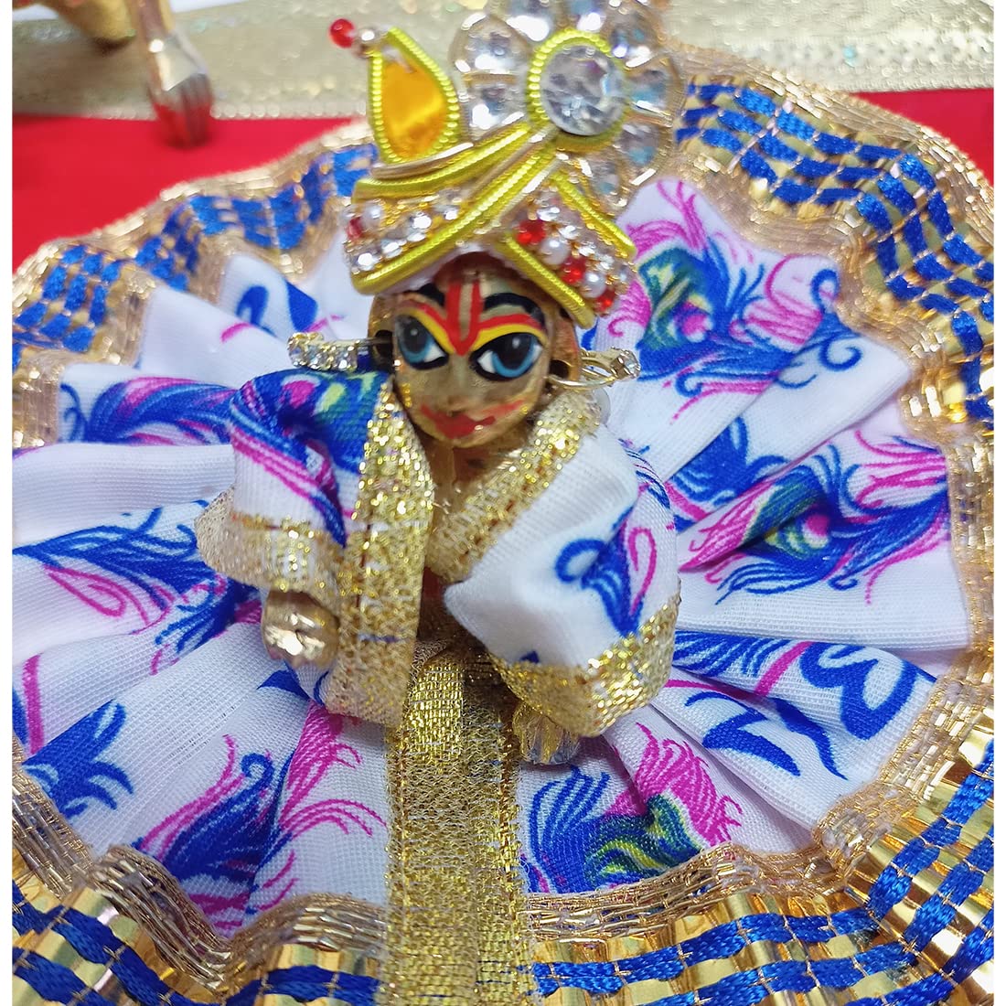 Laddu Gopal Idol, Bal Gopal, Thakur Ji Murti, Brass, Golden, Idol - Size - No.1, Antique Look, Decorative Showpiece Statue | Special Occasion, For Daily Pooja & Janmashtami Festival