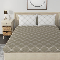 Cotton 210 TC Premium Queen Size For Bedsheet With 2 Pillow Covers - 88 X 100 Inches, Brandon Beige & White | All Weather Comfort & Bedroom - Softness & Natural Breathability