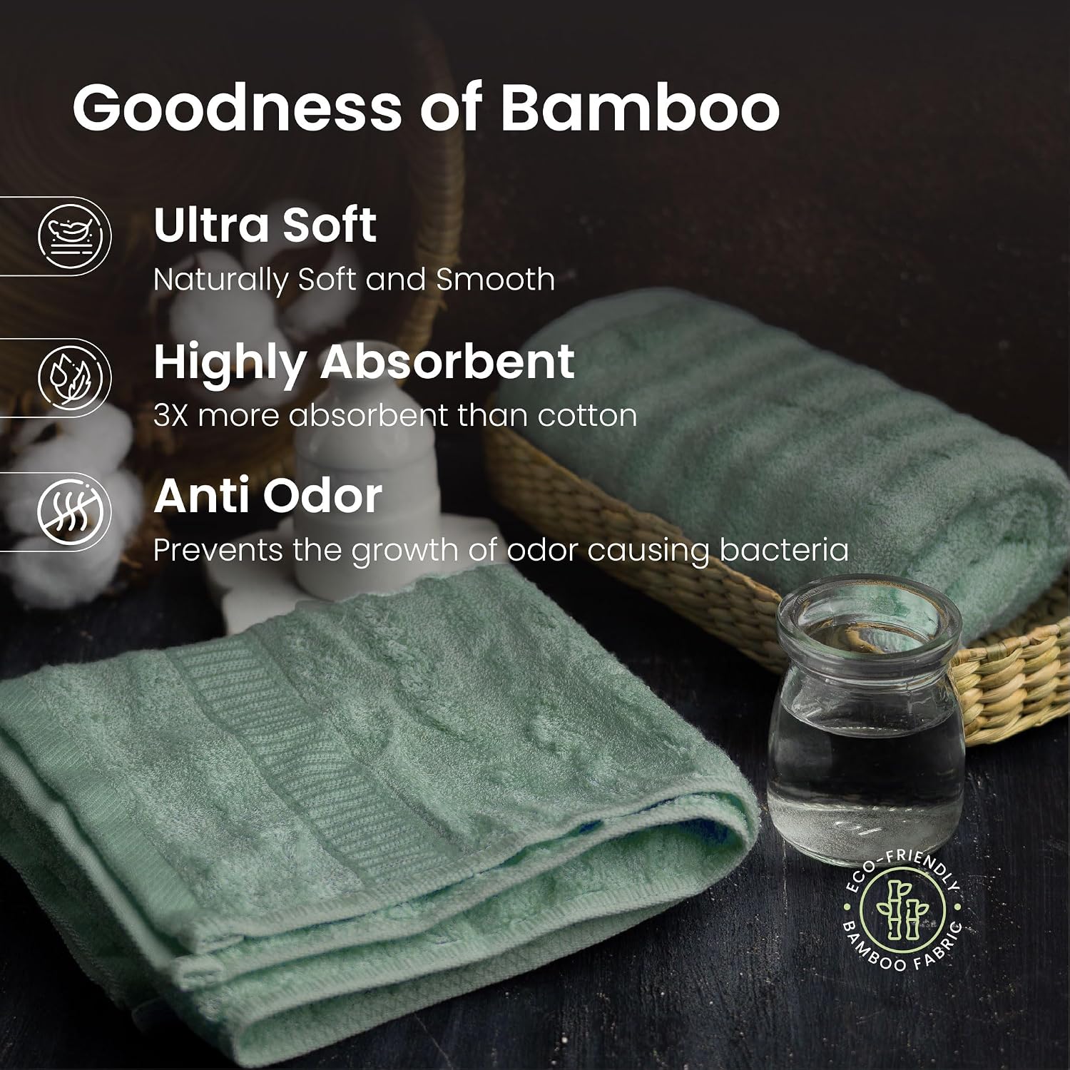 Mush 100% Bamboo Hand Towel 1200 Gsm | Ultra Soft, Absorbent, Quick Dry Towels For Facewash, Gym, Pool, Sports, & Travel - Olive Green (Pack Of 6)