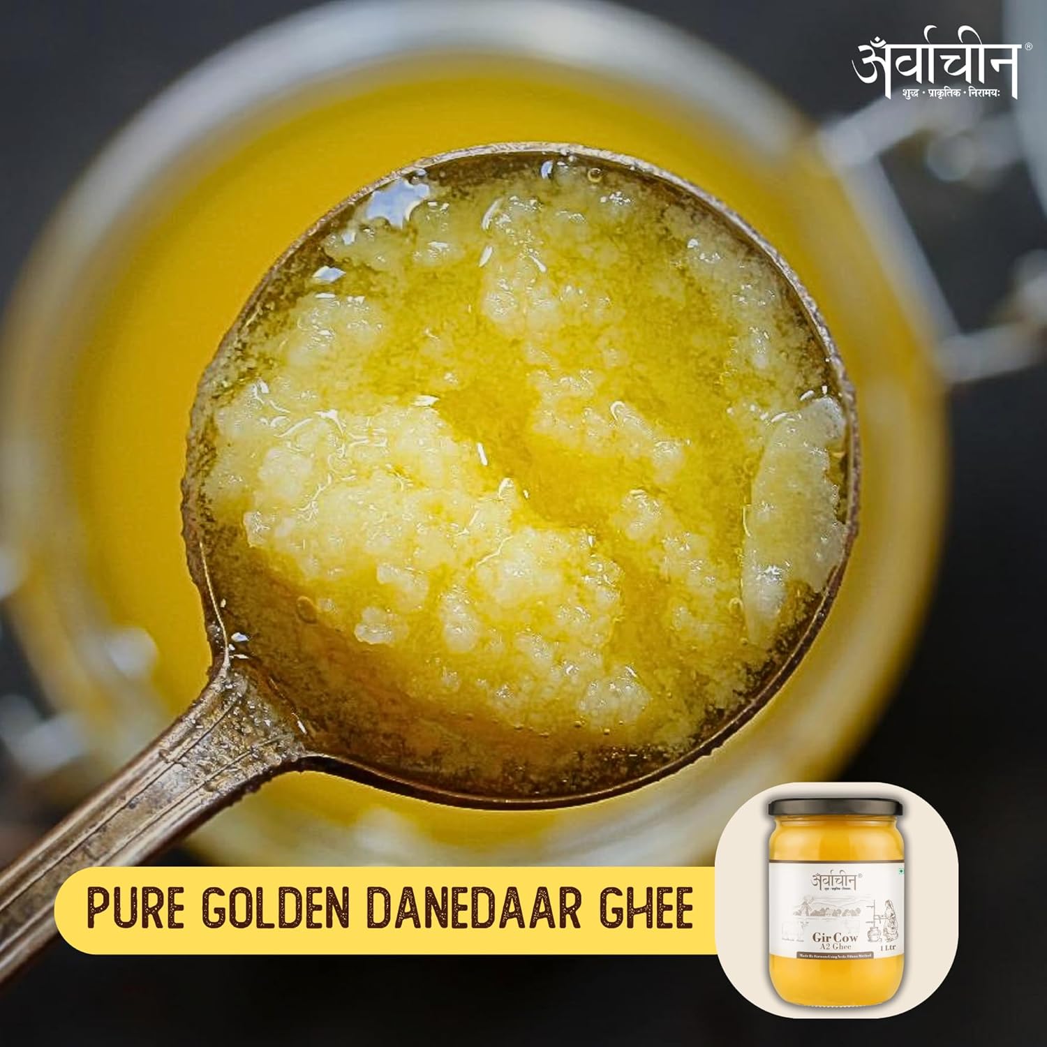 Premium A2 Gir Cow Ghee By Arvachin | Bilona Method Grassfed Cultured Traditional Desi Ghee For Muscles | (500ml) 16.9 Ounce | Jar Pack