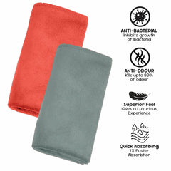 Housse Microfiber Hand Towel 400 Gsm | Premium Quality Towels Ultra Absorbent & Anti-Bacterial For Gym (Desert Sand & Frost Grey) - Pack Of 2