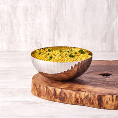 Stainless Steel Serving Bowl - Rhythm Garden Series | Ribbed Pattern Serving Dish- Large Dining Table Bowl | Noodles Serving Bowl - Dishwasher Safe, Easy To Clean | Serve Ware, Dinnerware & Tableware