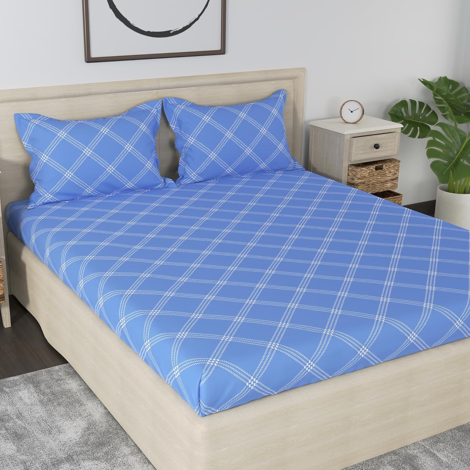Cotton 210 TC Premium Queen Size For Bedsheet With 2 Pillow Covers - 88 X 100 Inches, Blue | All Weather Comfort & Bedroom - Softness & Natural Breathability