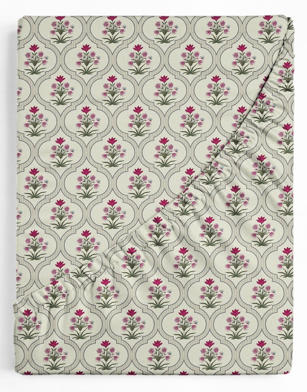 Cotton Elastic Fitted Bedsheets With 2 King Size Pillow Covers | 72 X 78 Inches, Almond & Pink - Double Bed Wrinkle Free With All Around Elastic 220 TC Super Soft