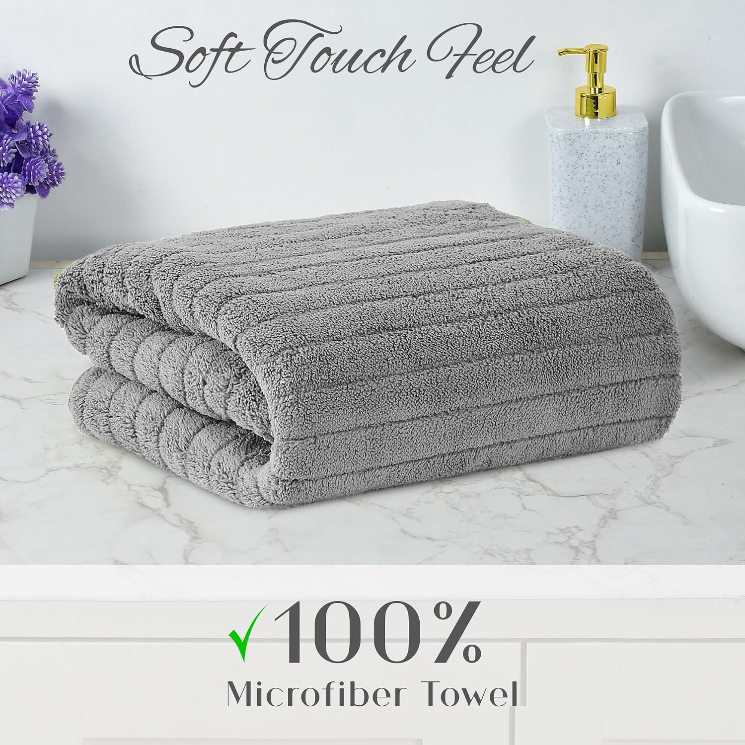 Urbanleaf Microfiber Large Bath Towel 300 Gsm | Quick Dry Super Absorbent For Men & Women (Grey Stripe)