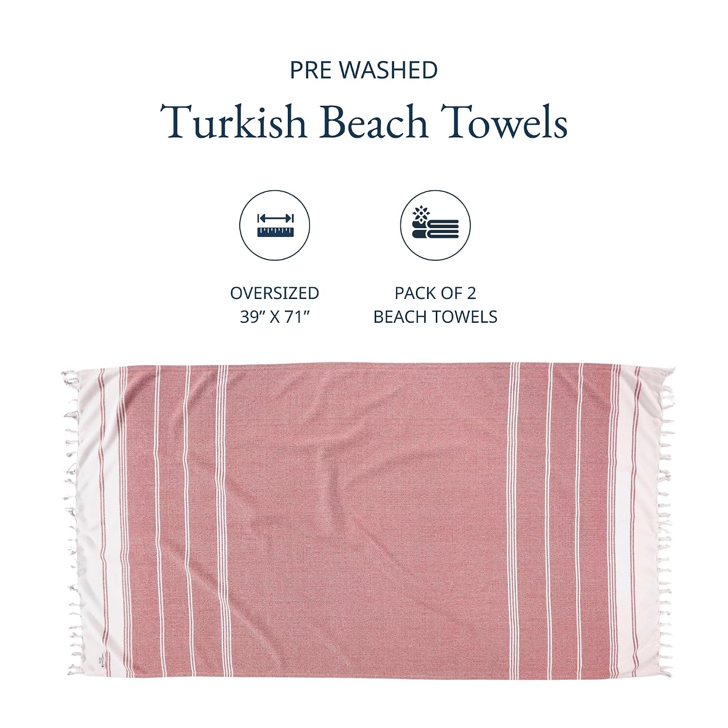 Lane Linen Turkish Beach Towel 699 Gsm | Oversized Lightweight Quick Dry Sand Free, Multipurpose, Absorbent, Hibiscus Beach Towel (2 Pack)