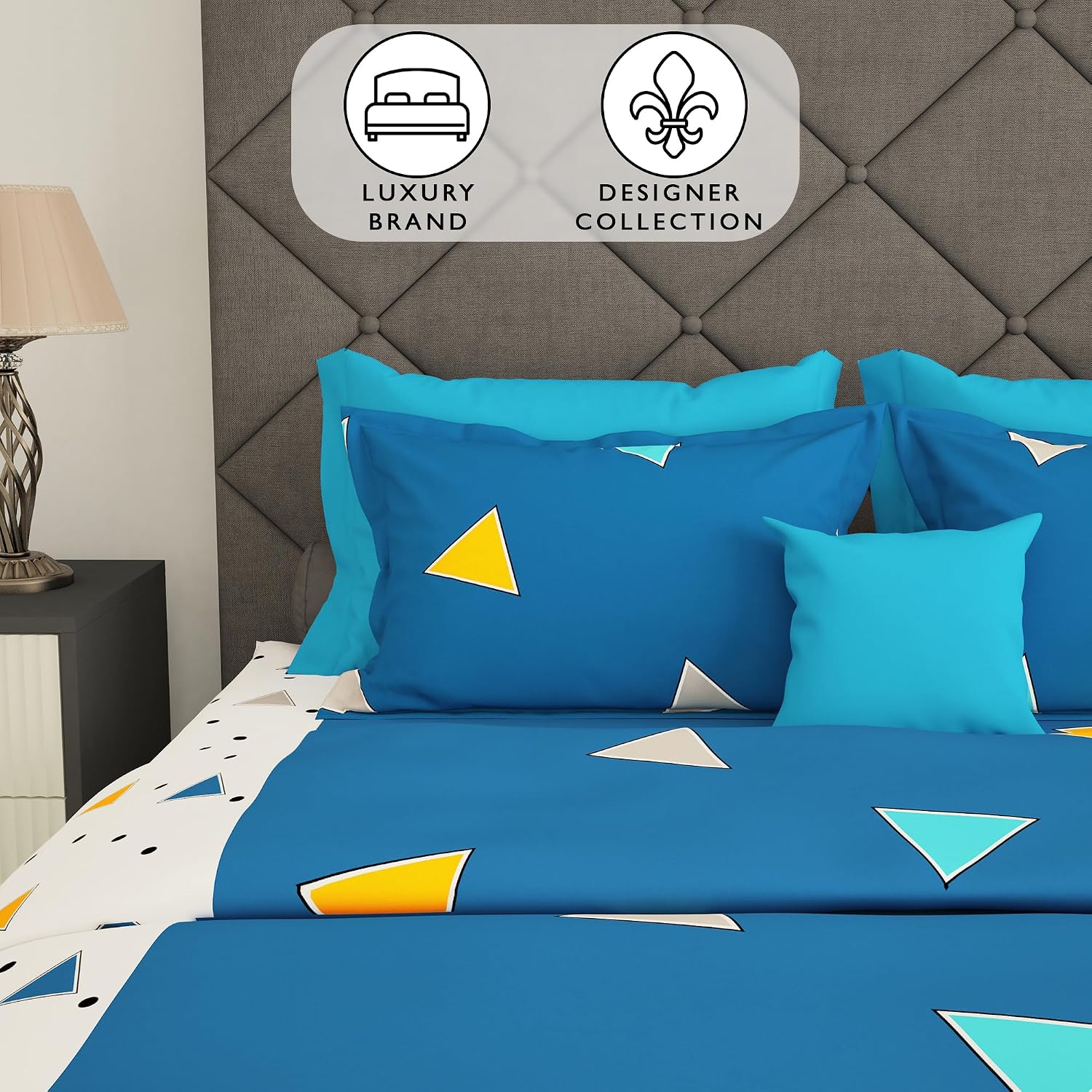Bedsheets For Double Bed With 2 Pillow Covers - 88 X 100 Inches, Blue & White | Ideal For Home Decor, Guest Home, Hotel