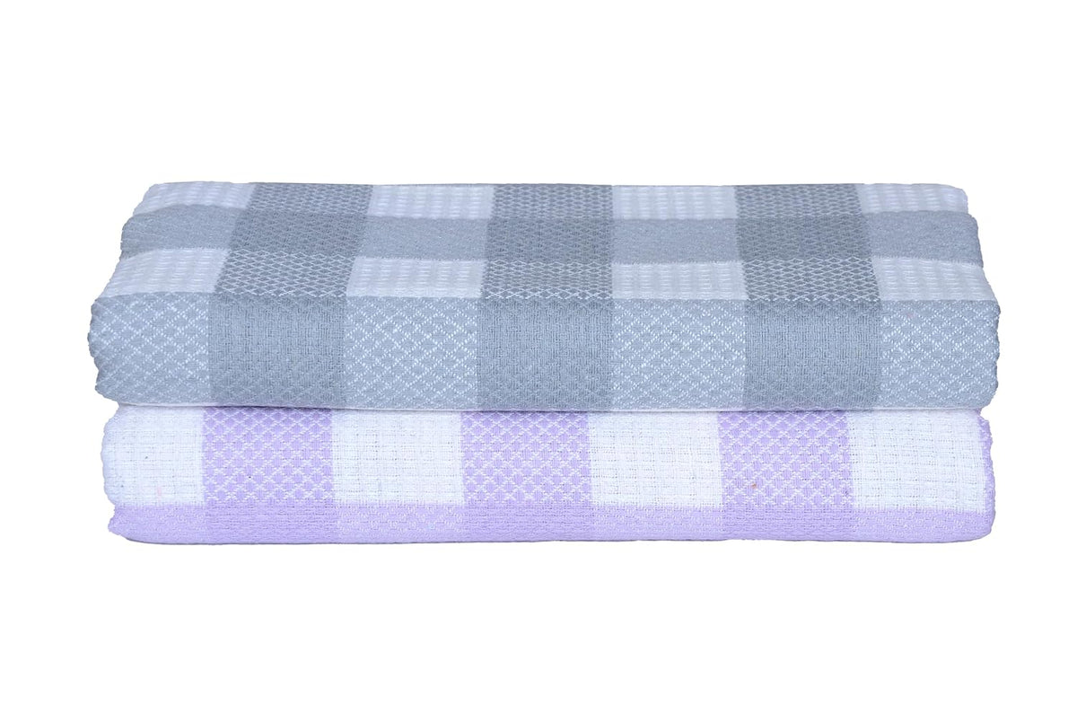 Traditional Thread'S 100% Cotton Large Size Bath Towel 400 Gsm, | Ultra Soft, Absorbent, Light Weight & Quick Dry Bath Towel Set Of 2 (Checked)