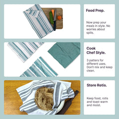 Indihaus Cotton Multi-Purpose Kitchen Hand Towels 370 Gsm | Waffle & Stripes Lunch, Dish Towel (Ocean Teal)- Pack Of 6