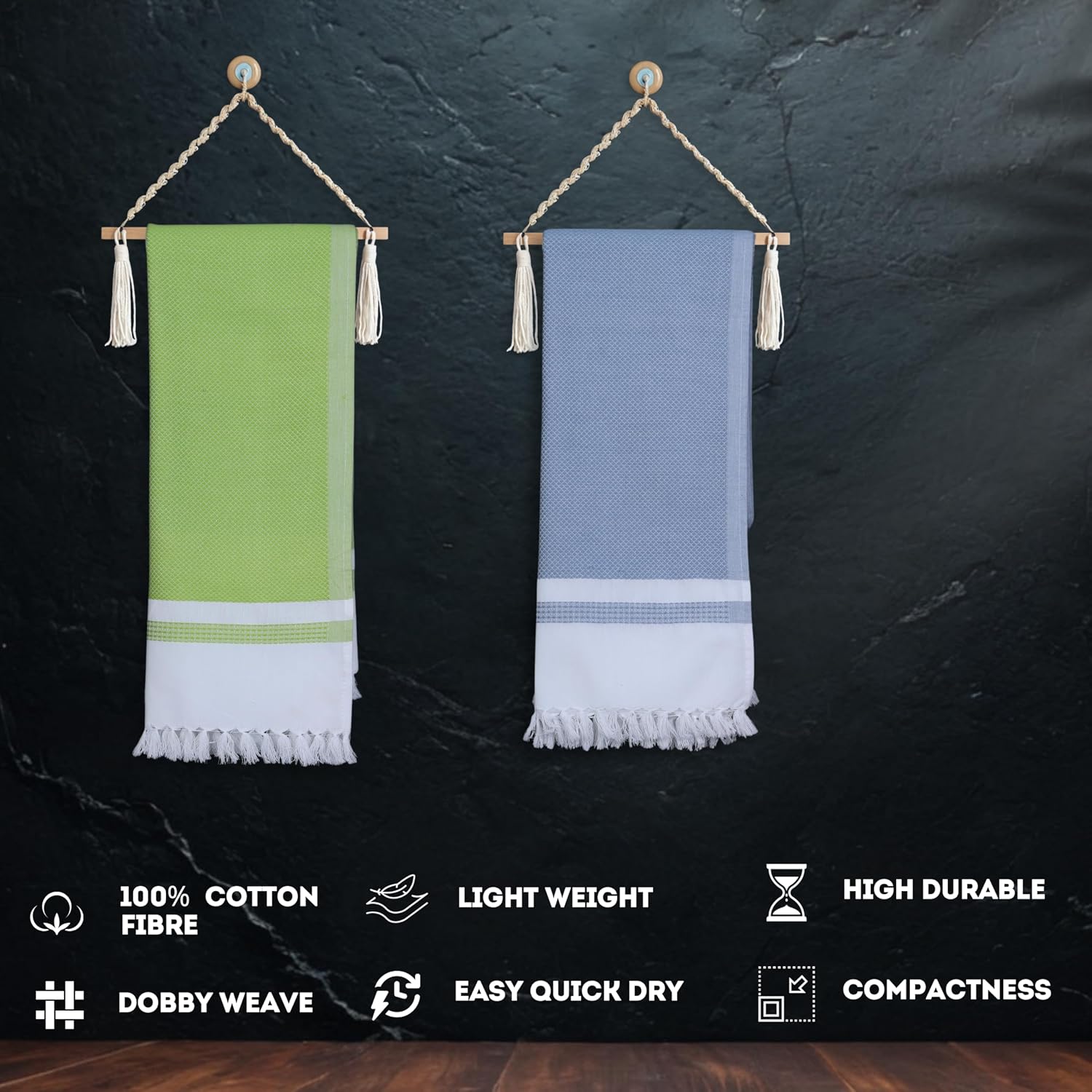 Pure Cotton Turkish Bath Towel 700 Gsm | Extra Soft Plush Light Weight Quick Dry Travel Thin Towels (Elephant Grey & Mango Leaf) - Pack Of 2
