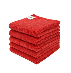 Softspun Microfiber Cleaning Cloths Towel 300 Gsm | Thick Lint & Streak-Free Multipurpose Cloths Automotive Microfibre Towels For Car, Bike Cleaning Polishing Washing Pack Of 5 (Red)