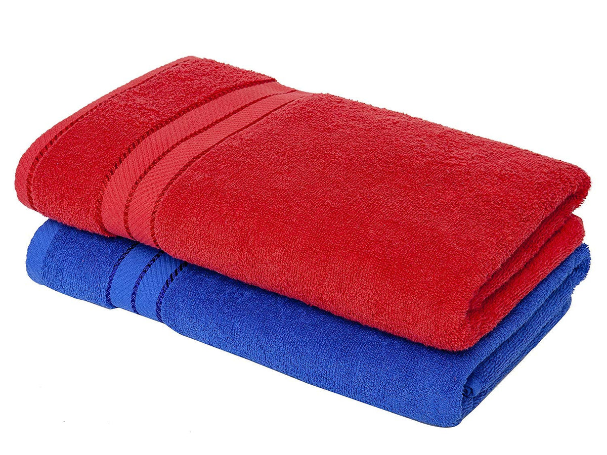 North Field Bath Towel 1000 Gsm | Extra Soft & Absorbent, Durable Bath Towel (Red & Blue) - Set Of 2