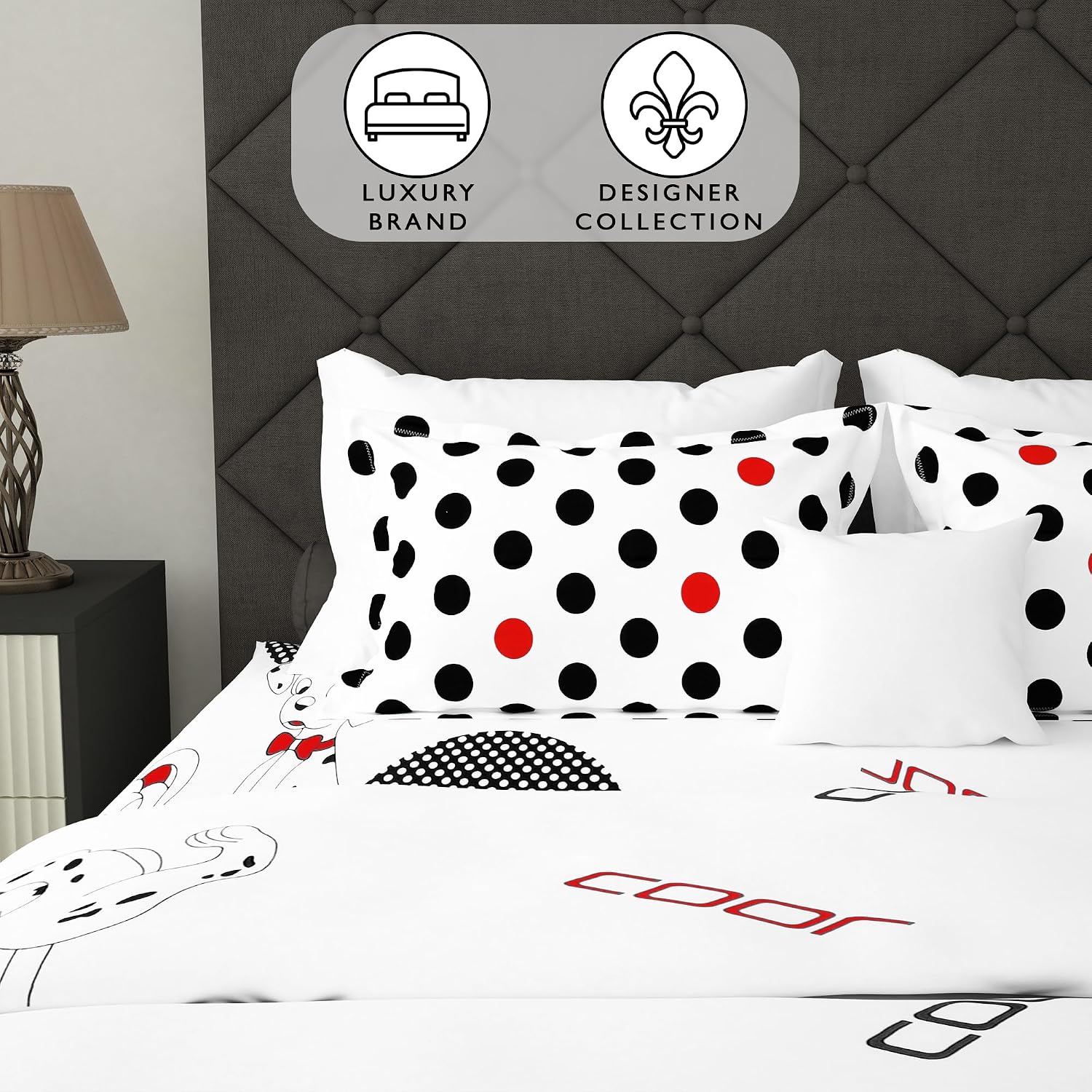 Cotton Double Bedsheet For Queen Size With 2 Pillow Covers - 88 X 100 Inches, White & Black | Perfect For Home Decor & Gifting | 186 Thread Count