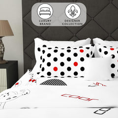 Cotton Double Bedsheet For Queen Size With 2 Pillow Covers - 88 X 100 Inches, White & Black | Perfect For Home Decor & Gifting | 186 Thread Count