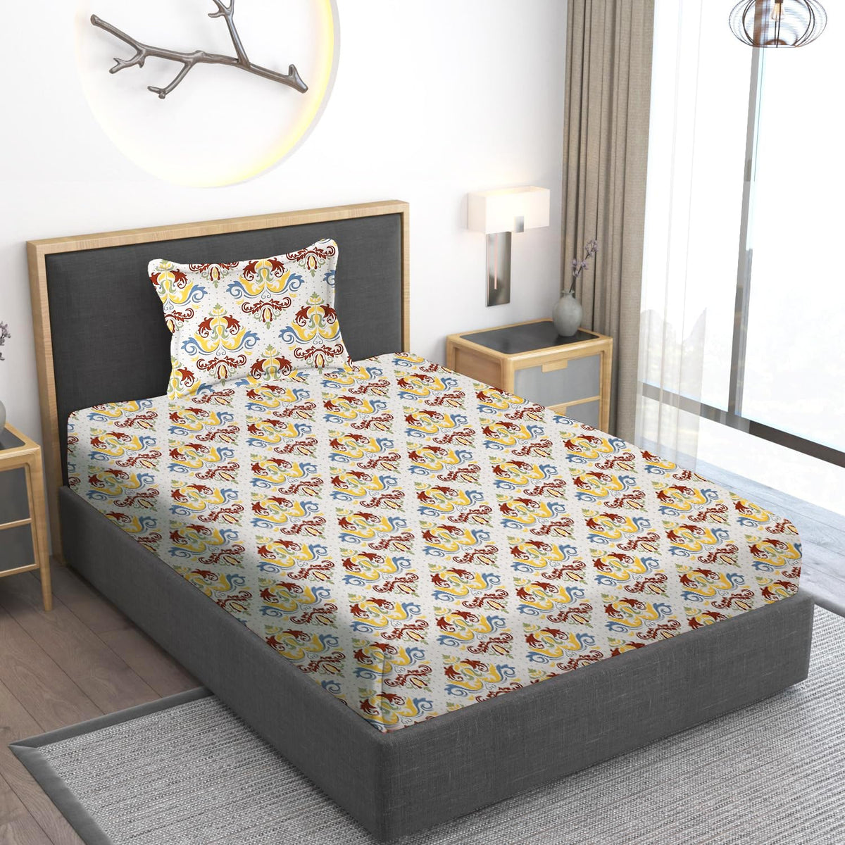 Print Cotton 1 Single Bedsheet With 1 Pillow Cover - 60 X 90 Inches, Multicolor | Soft & Breathable Fabric, Skin-Friendly Bed Sheet For All Seasons