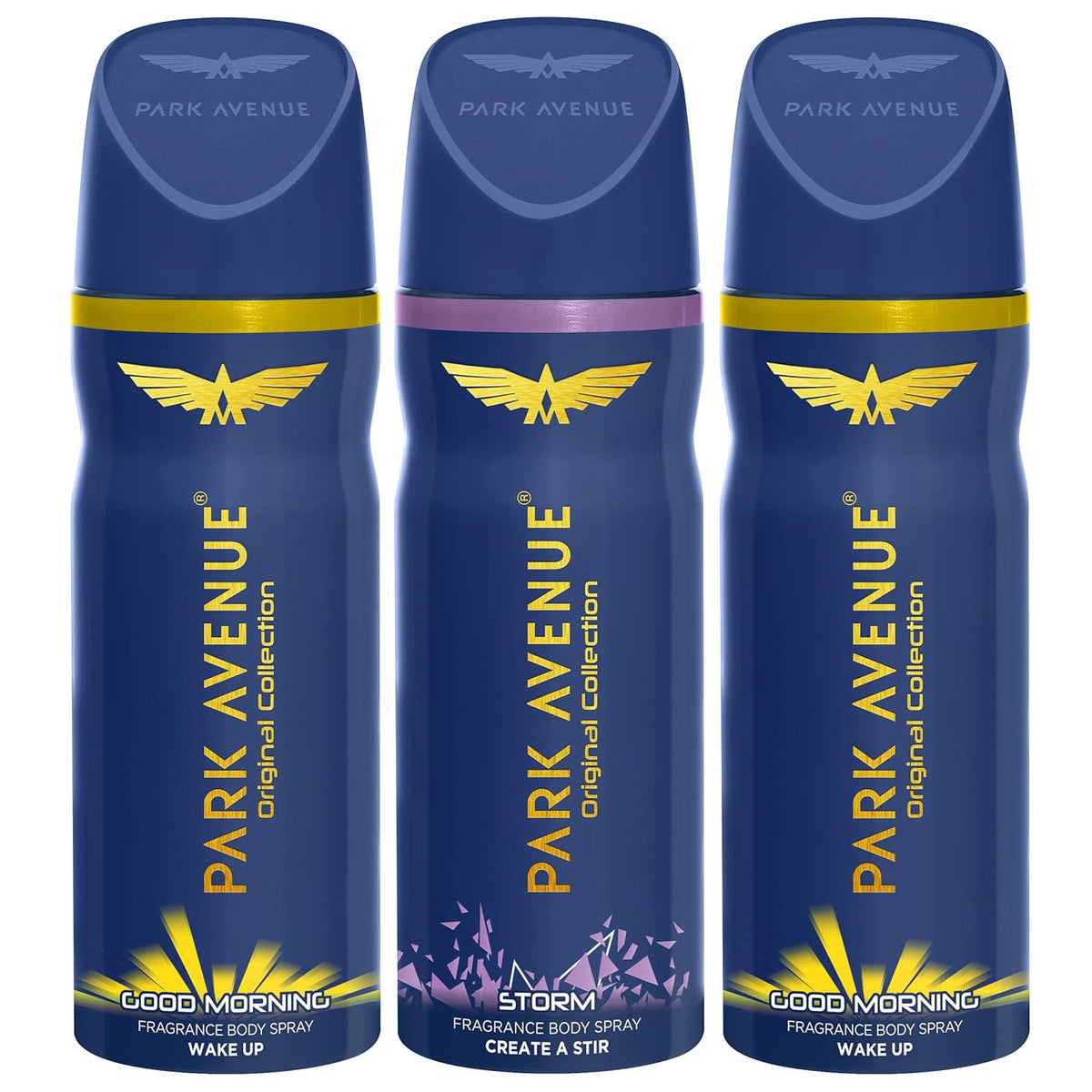 PARK AVENUE 2X GOOD MORNING + STORM DEODORANT BODY SPRAY FOR MEN 150ML 5.0 FL.OZ. EACH PACK OF 3