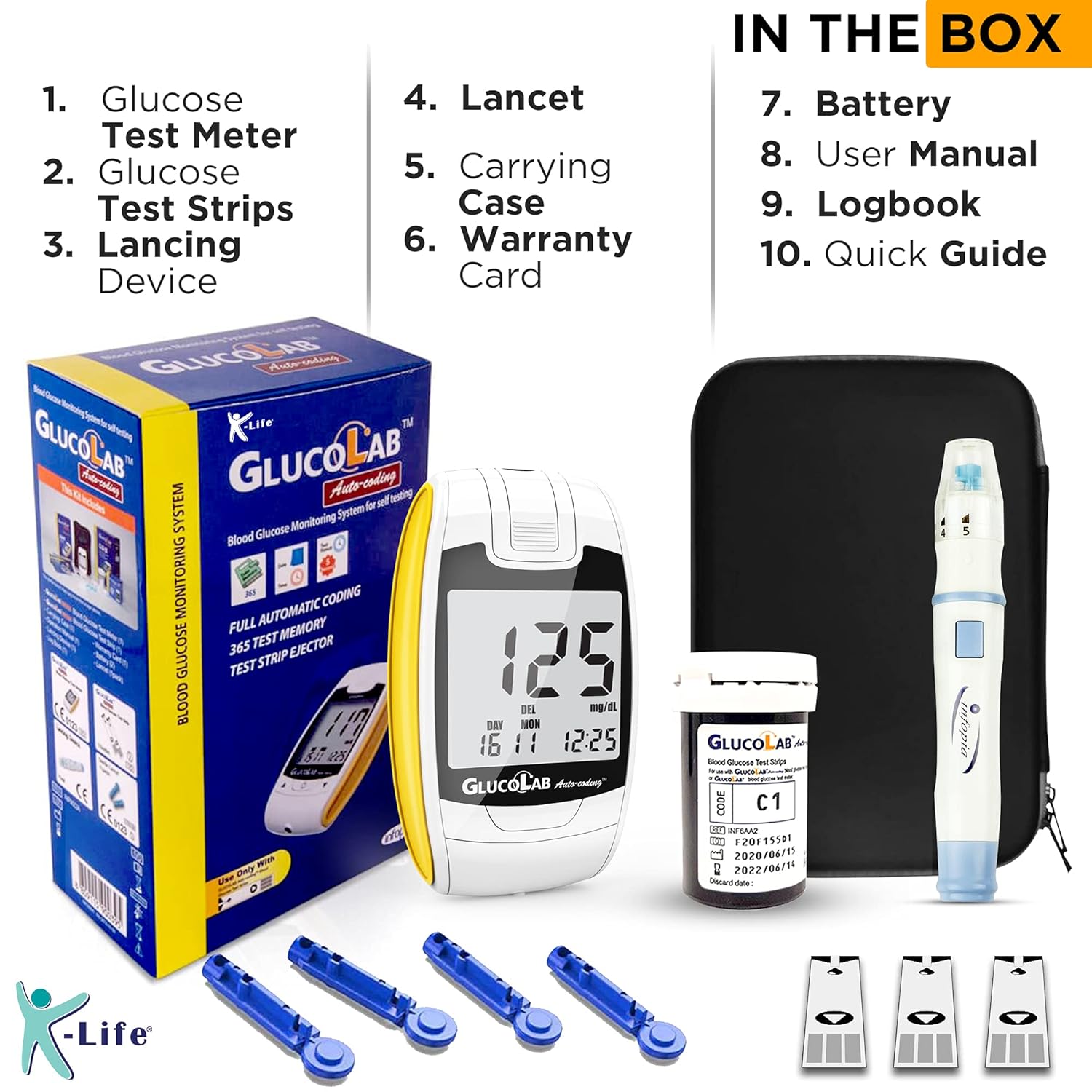 K-Life Gluco Lab Fully Automatic Blood Glucose Sugar Testing Machine With 50 Strips (White)