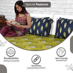 1 Single Bedsheet With 1 Pillow Cover - 57 X 87 Inches, Blue & Green | Skin Friendly Fabric For Everyday Use - Soft, Breathable & Comfortable Sleeping
