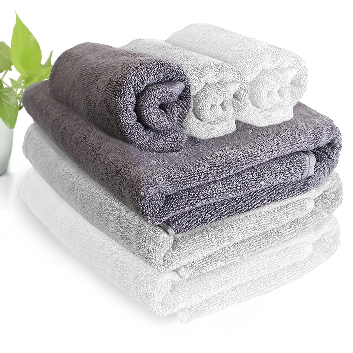 Heelium Bamboo Towel Set 3 Bath & 3 Hand Towel 1900 Gsm | Super Soft & Antibacterial Towel (Light Grey, Grey, White)
