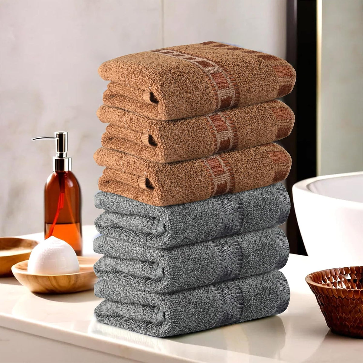Kuber Industries Soft Cotton Face Towels 1200 Gsm | Easily Washable Towels & Workout Gym Napkins For Men - Grey & Golden (Pack Of 6)