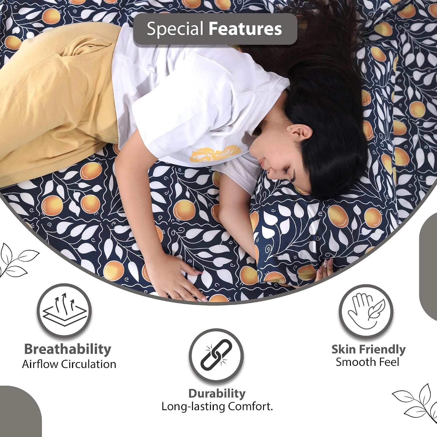 100% Pure Cotton Double Bedsheet For Queen With 2 Pillow Covers - 87 X 100 Inches, Navy & Orange | Soft & Durable For Everyday Use & Bedroom - All Season Comfort