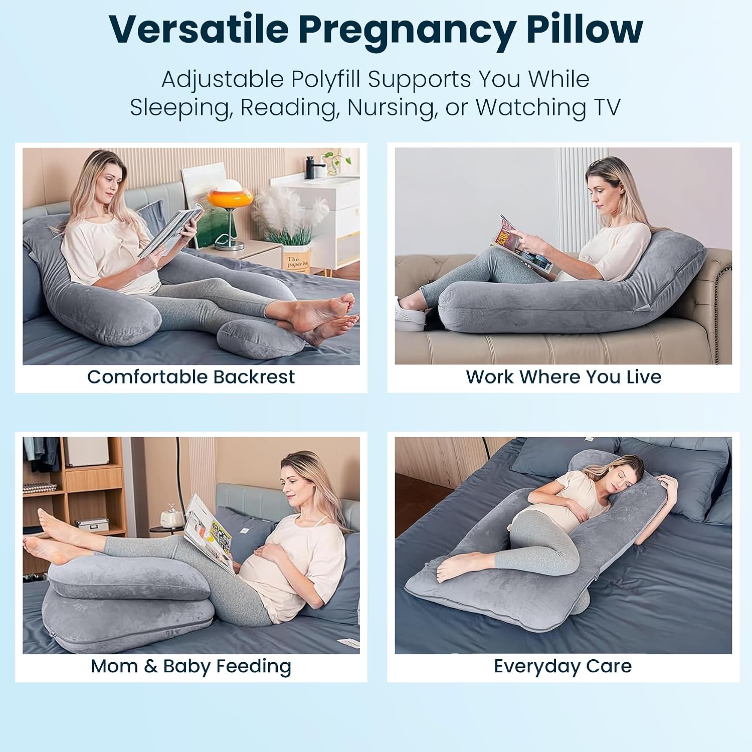 J Shape Full Body Pillow, Pregnancy Pillows For Sleeping, Dark Grey Color | Maternity Pillows For Back, Hips, Legs, Belly | For Pregnant Women With Removable, Washable Grey Velvet Cover