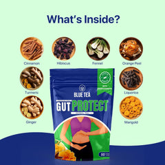 Blue Tea Caffeine Free Gut Protect Herbal Tea - 50 Pyramid Tea Bags In Zip Lock Pack | Antioxidants Support, Gut Protection - Gluten Free