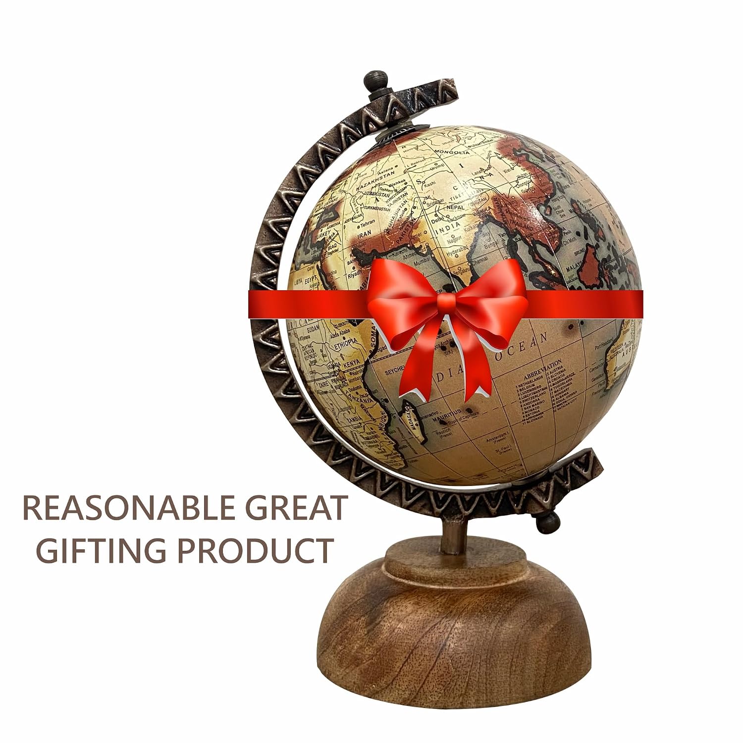 Small Globe 5 Inch With Antique Arc & Handmade Base For Home Decor, Office Table, Kids Room Decor, Gift For Students, Brown, Pack Of 1