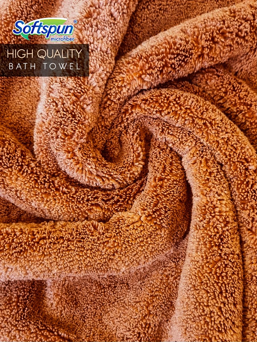 Softspun Microfiber High Loop Hair & Face Care Bath Towel 450 Gsm | Ultra Absorbent Super Soft & Comfortable Quick Drying Extra Large Towel (Brown)