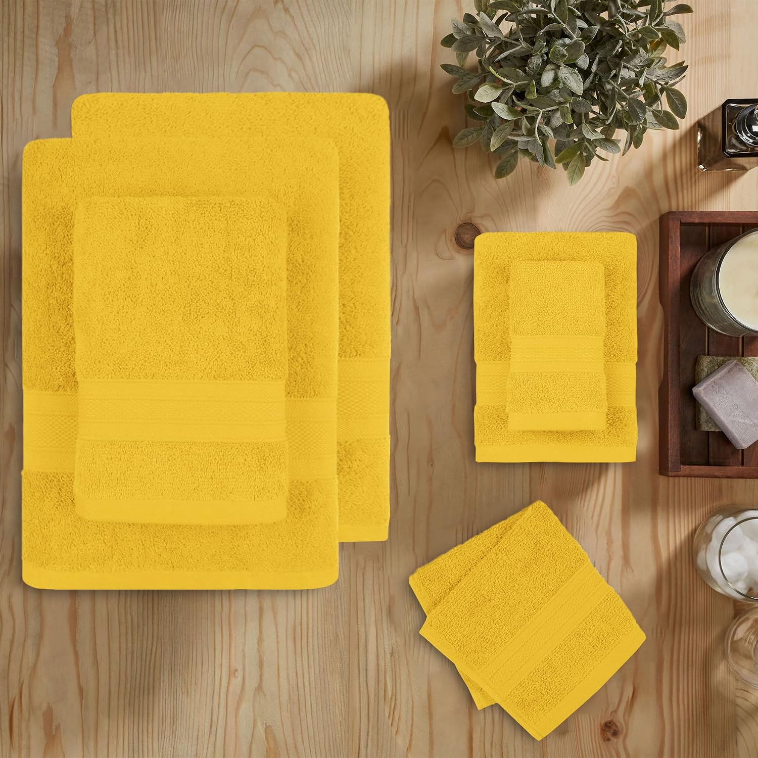 Trident Soft Comfort Air Rich Bath Towels 500 Gsm | 100% Cotton Towel, Super Soft, Highly Absorbent, 6 Pieces (Mustard Yellow)
