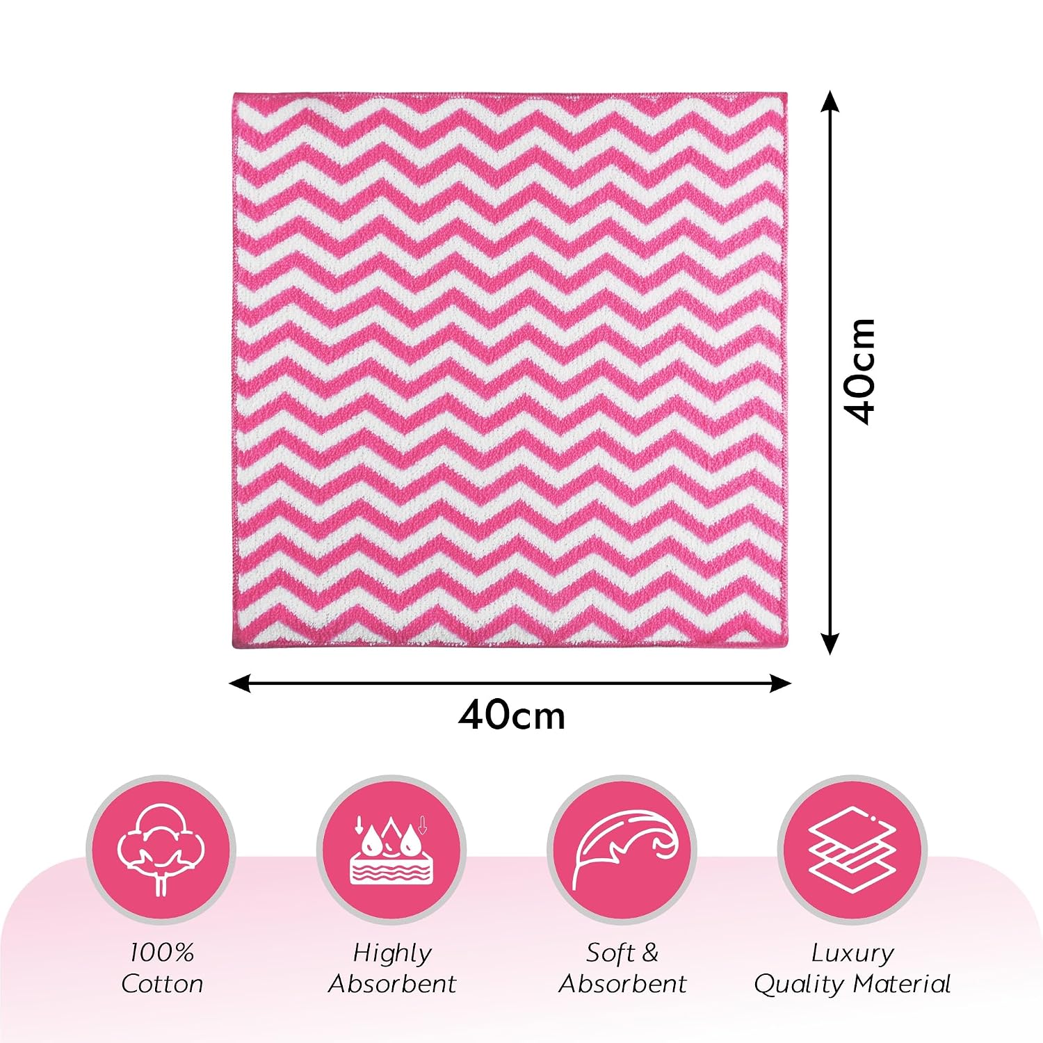 Kuber Industries Super Absorbent & Reusable Microfibre Face Towel 1800 Gsm (Zig Zag Pink) - Pack Of 24