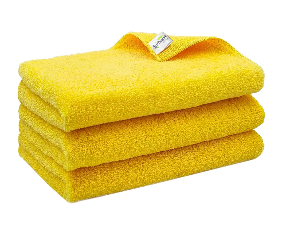 Softspun Microfiber High Loop Cleaning Cloths Towel 400 Gsm | Highly Absorbent, Lint & Streak Free, Multi-Purpose Wash Cloth For Kitchen, Window, Silverware - Pack Of 3 (Yellow)