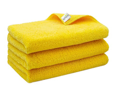 Softspun Microfiber High Loop Cleaning Cloths Towel 400 Gsm | Highly Absorbent, Lint & Streak Free, Multi-Purpose Wash Cloth For Kitchen, Window, Silverware - Pack Of 3 (Yellow)