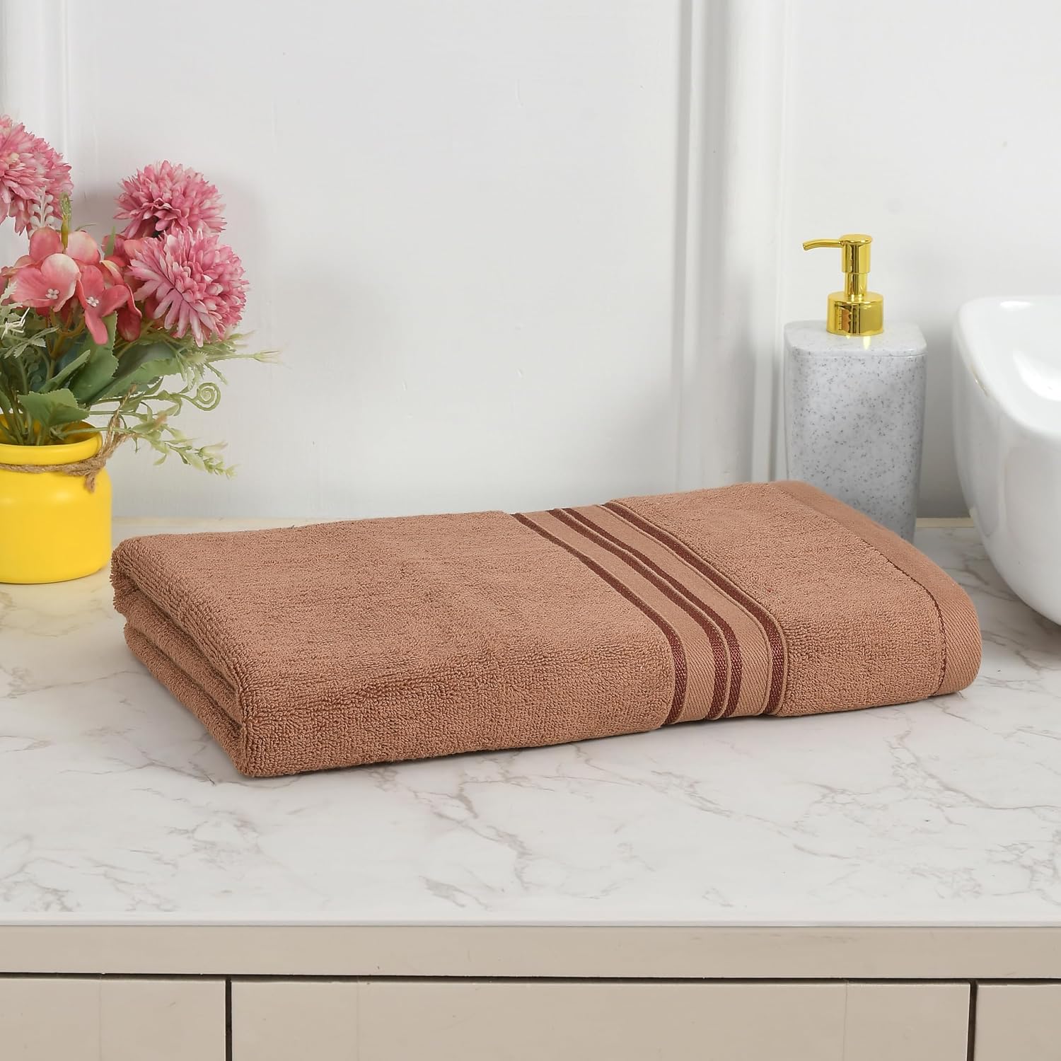 Cotton Bolls Textiles 100% Cotton Bath Towel 600 Gsm | Super Soft & Absorbent Quick-Dry Bath Towel Textured & Durable Cotton Towel (Coffee)