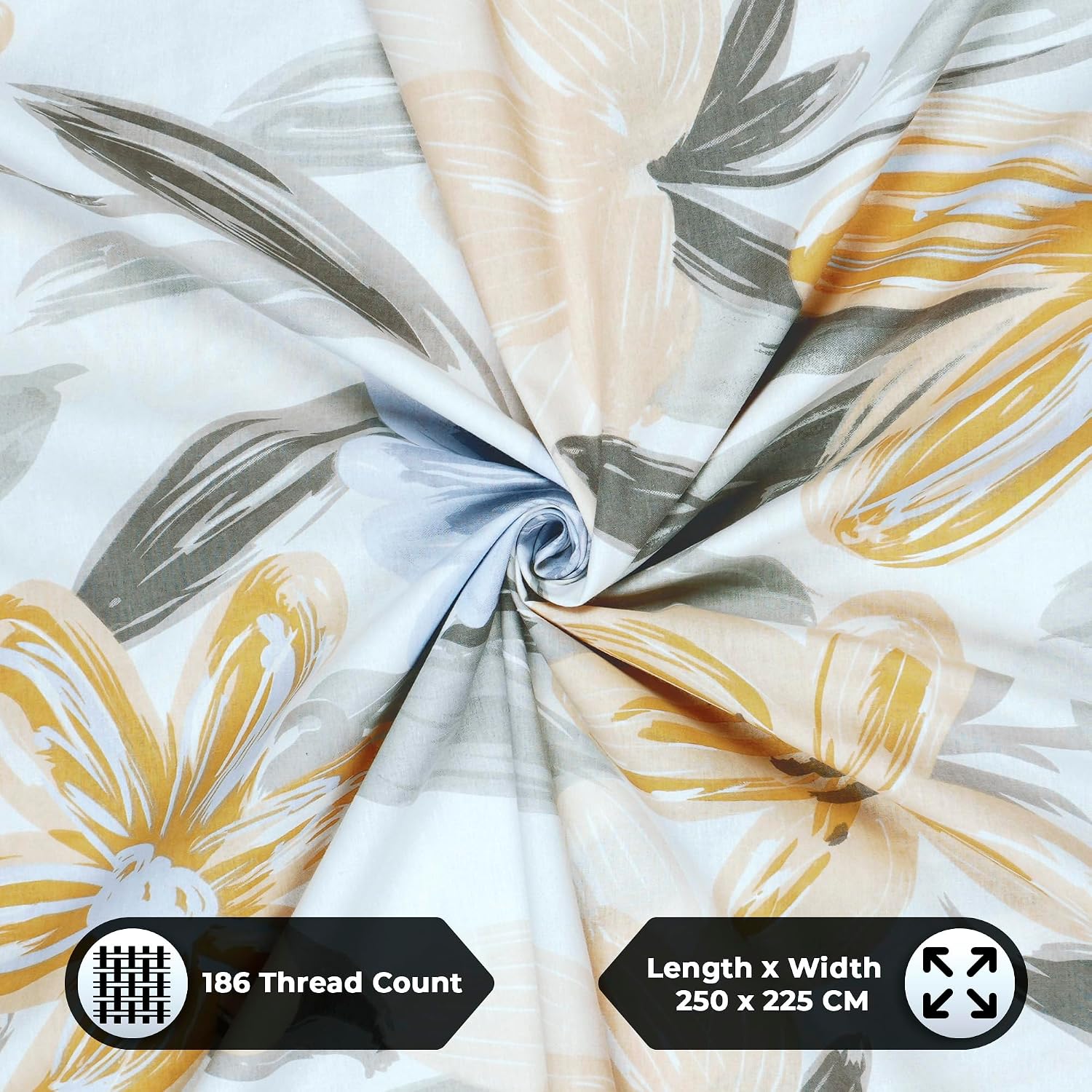 Bedsheet For Double Bed Cotton With 2 Pillow Covers, White & Yellow - Queen Size 88 X 100 Inches | 190 Thread Count - Ideal For Festive Occasions
