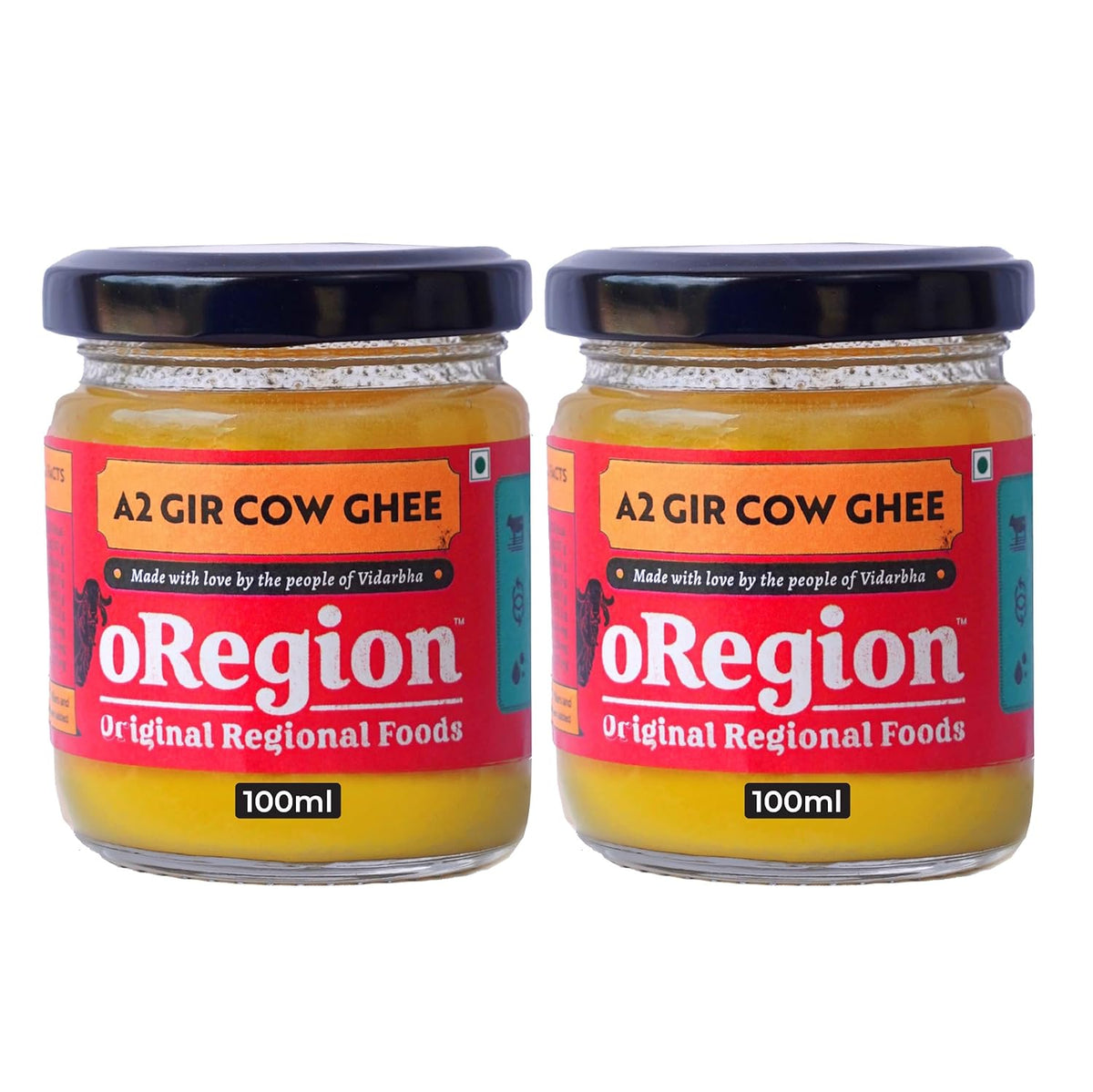 Premium A2 Gir Cow Ghee By oRegion | Delicious & Nutritious Healthy Desi Cow Ghee Good For Strengthens Bones | 200ml (100ml * 2) 6.7 Ounce | Jar Pack