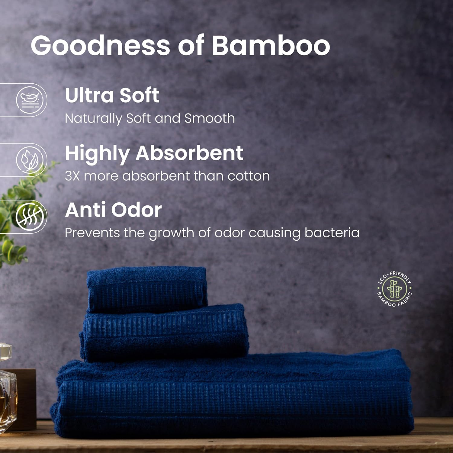 Mush Bamboo Luxurious 2 Bath + 2 Hand & 2 Face Towel 1800 Gsm | Ultra Soft, Absorbent & Antimicrobial Towel (Navy & Grey) -6 Piece