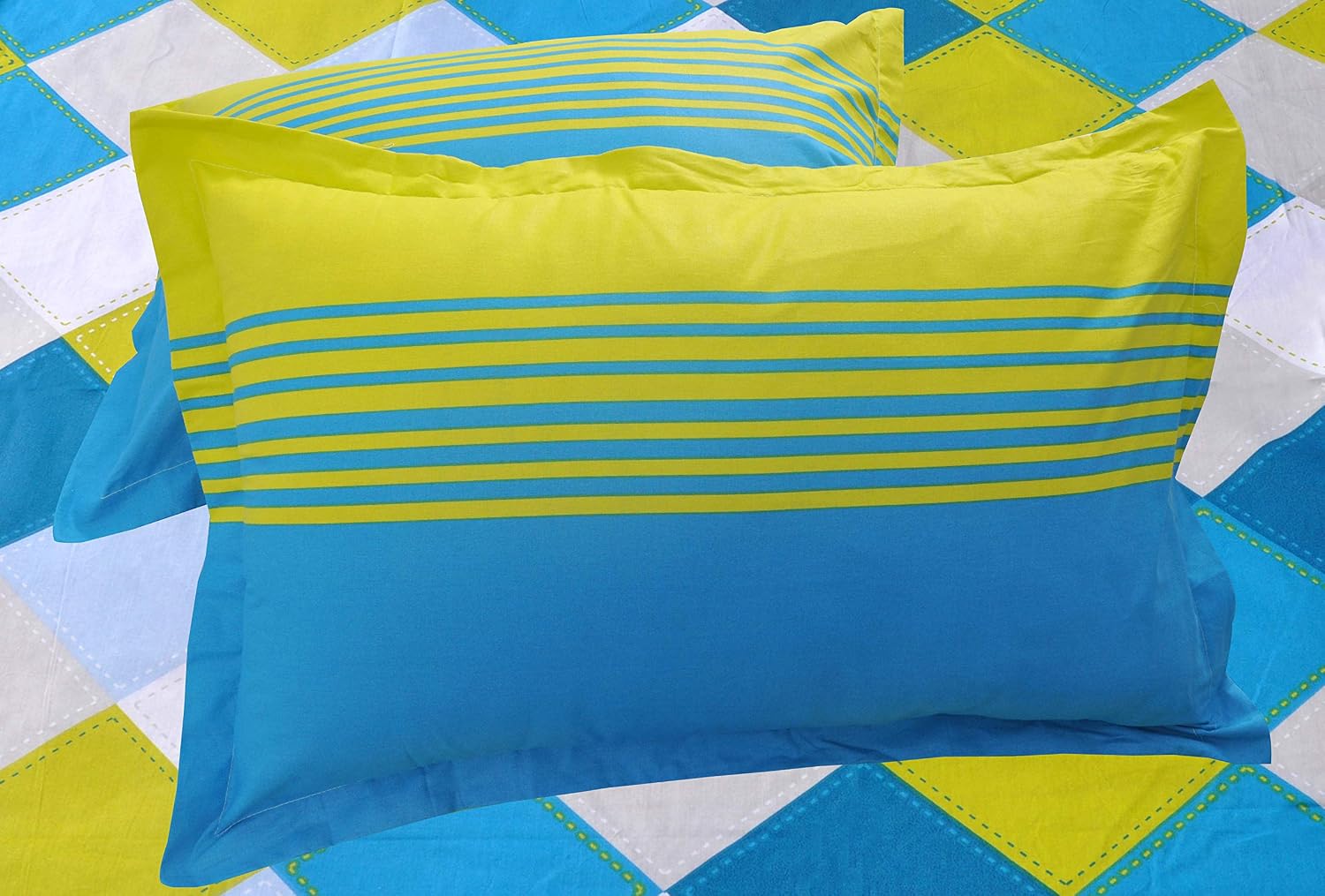 Bedsheet For Double Bed With 2 Pillow Covers - 88 X 96 Inches, Green & Sky Blue | Color Fade Resistant Bedsheet | Ideal For Hotel, Guest House