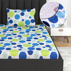 Super Soft Single Fitted Bedsheet With 1 Pillow Cover | 57 X 78 + 6 Inches, Blue & White - Perfect For Use In Bedrooms, Guest Rooms, Dormitories
