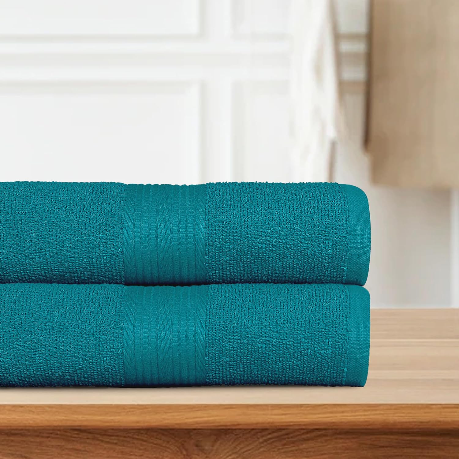 Bedspun Cotton Bath Towel 800 Gsm | Gym, Workout, Super Soft Absorbent, Lightweight, Ultra Absorbent, Quick-Drying Towel (Teal) - 2 Pcs