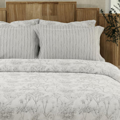 Cotton Bedsheet For Double Bed King Size With 4 Pillow Cover | 108x108 Inches, White & Grey - Light Weight, All Season Comfort