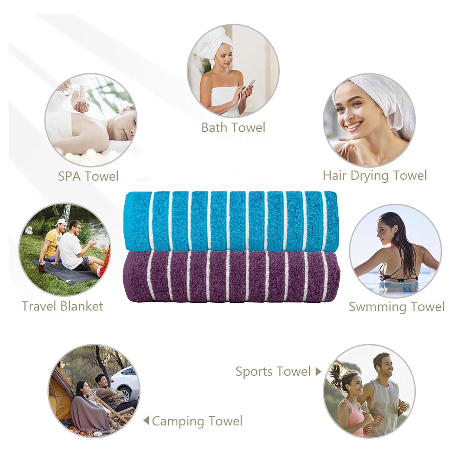 Casa Copenhagen Designed In Denmark Estatic Super Soft 2 Pieces 100% Cotton Large Bath Towel - Teal Blue & Dark Purple