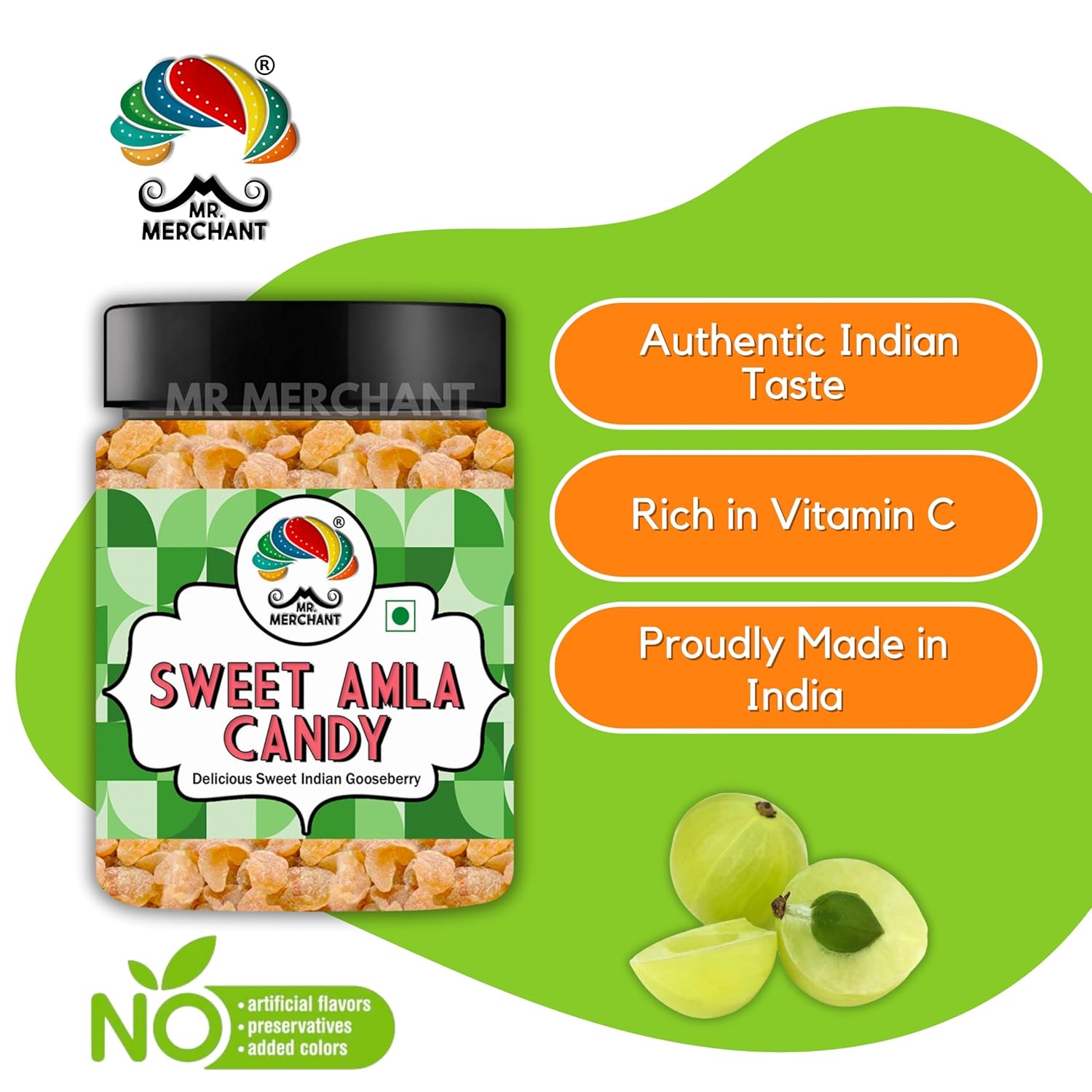 Mr. Merchant Dry Sweet Amla (Indian Gooseberry) 300gm, | Jar Pack