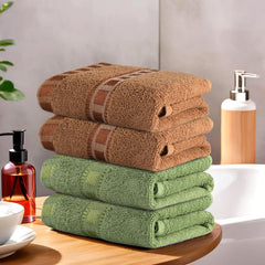 Heart Home Cotton Hand & Face Towels 800 Gsm | For Men & Women Easily Washable Workout Gym Towel - Green & Golden (Pack Of 4)