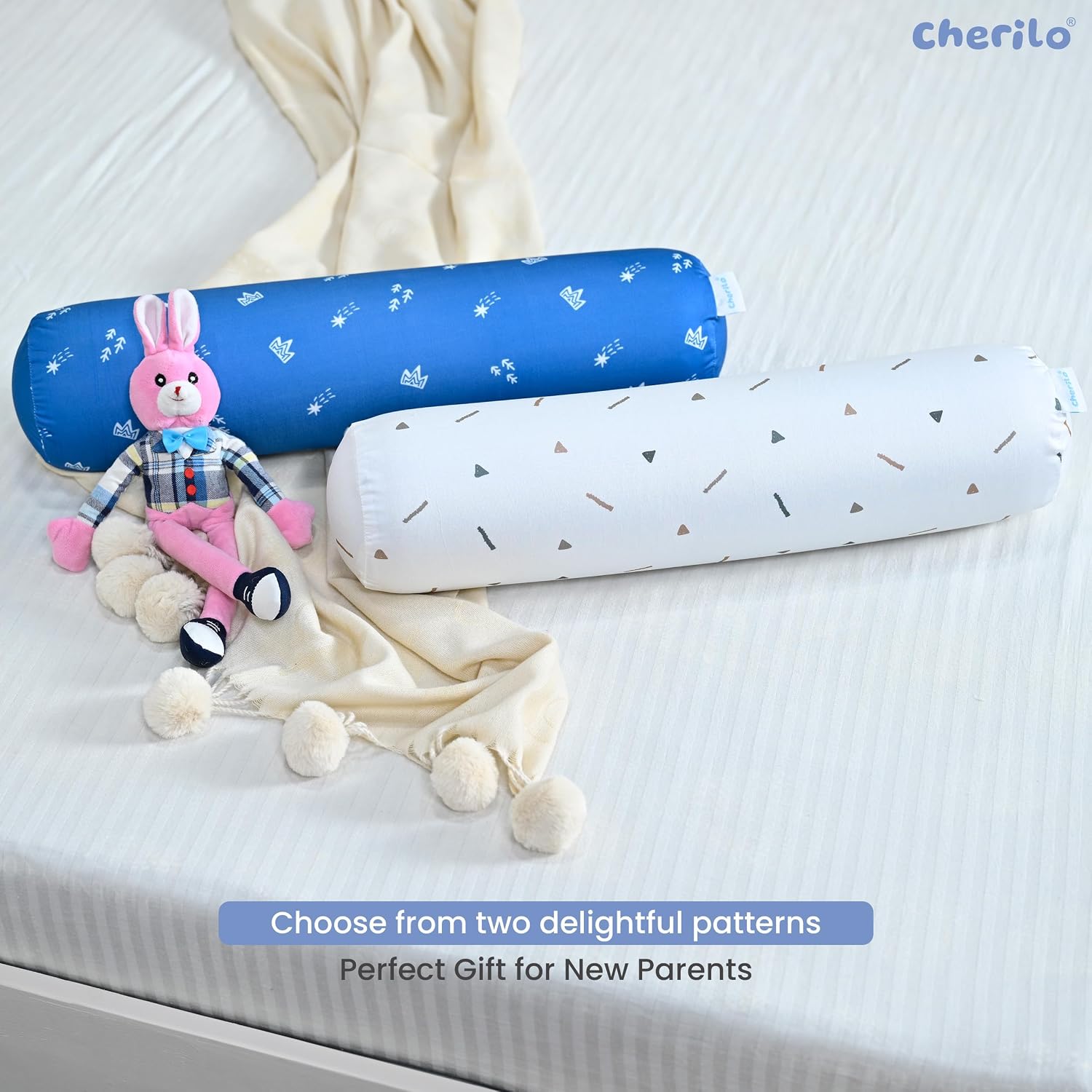 Memory Foam Soft Baby Bolster Pillow Cushion For Side & Neck Support, Blue | Removable & Washable Cover, Versatile Use, Comfortable & Restful Sleep, Portable, Lightweight Bed Pillow