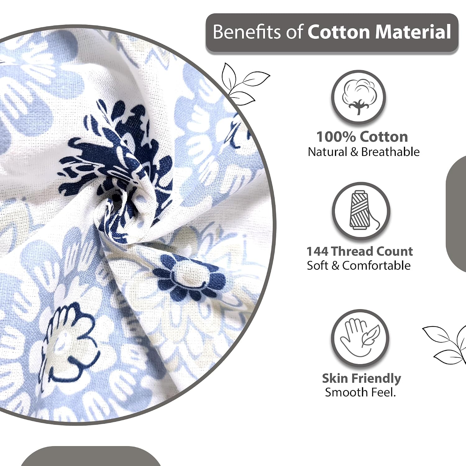 King Size Double Bedsheet With 2 Pillow Covers - 108 X 108 Inches, White & Blue | Soft & Durable For Everyday Use - All Season Comfort