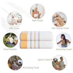 Casa Copenhagen Designed In Denmark White Bay Super Soft 2 Pieces 100% Cotton Large Bath Towel 525 Gsm - Gold/Grey