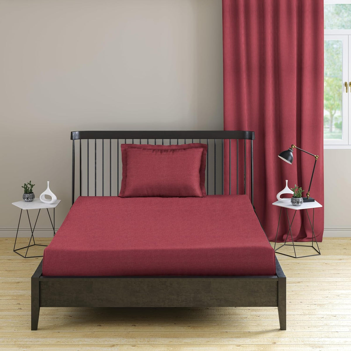 1 Plain Single Flat Bedsheet With 1 Pillow Cover - 54 X 90 Inches, Maroon | Breathable & Skin Friendly Bedsheet | Ideal For Hotel, Guest House, Bedroom