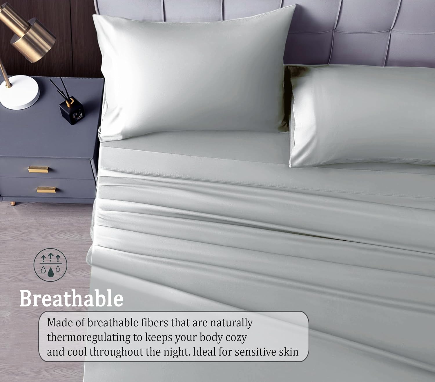 Elastic Fitted Bedsheet Queen Size With 2 Pillow Cover - 60 X 78 X 10 Inches, Silver | Lightweight & Breathable, Perfect For All Seasons